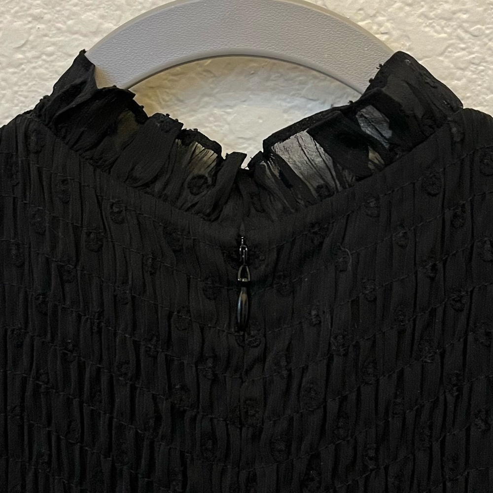 NWT REBECCA TAYLOR | Feminine Ruffle Clip-Dot Shirt Dress in Black | Size 6 - Picture 5 of 8